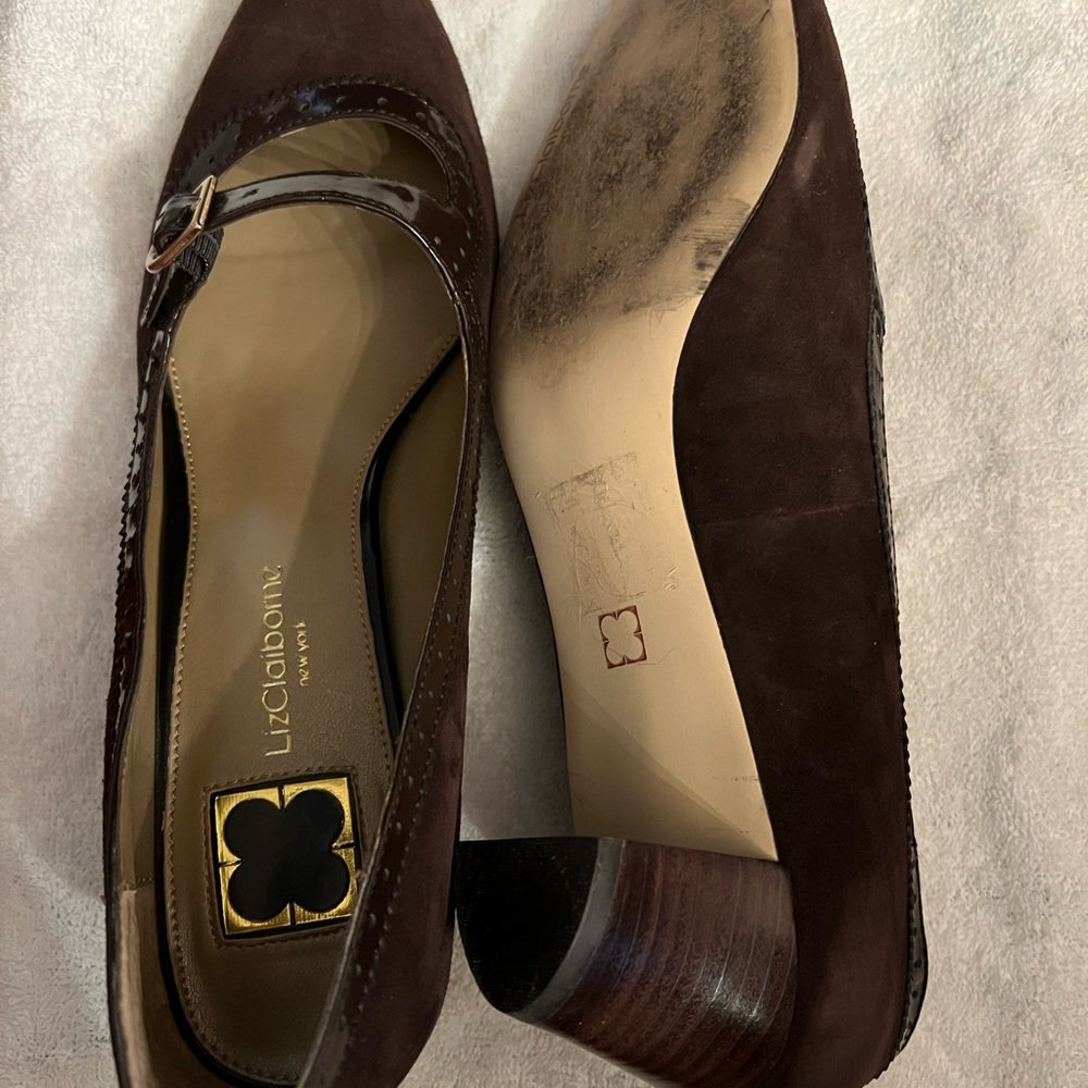 Liz Claiborne Mink Suede Mary Jane Block Heel Pumps